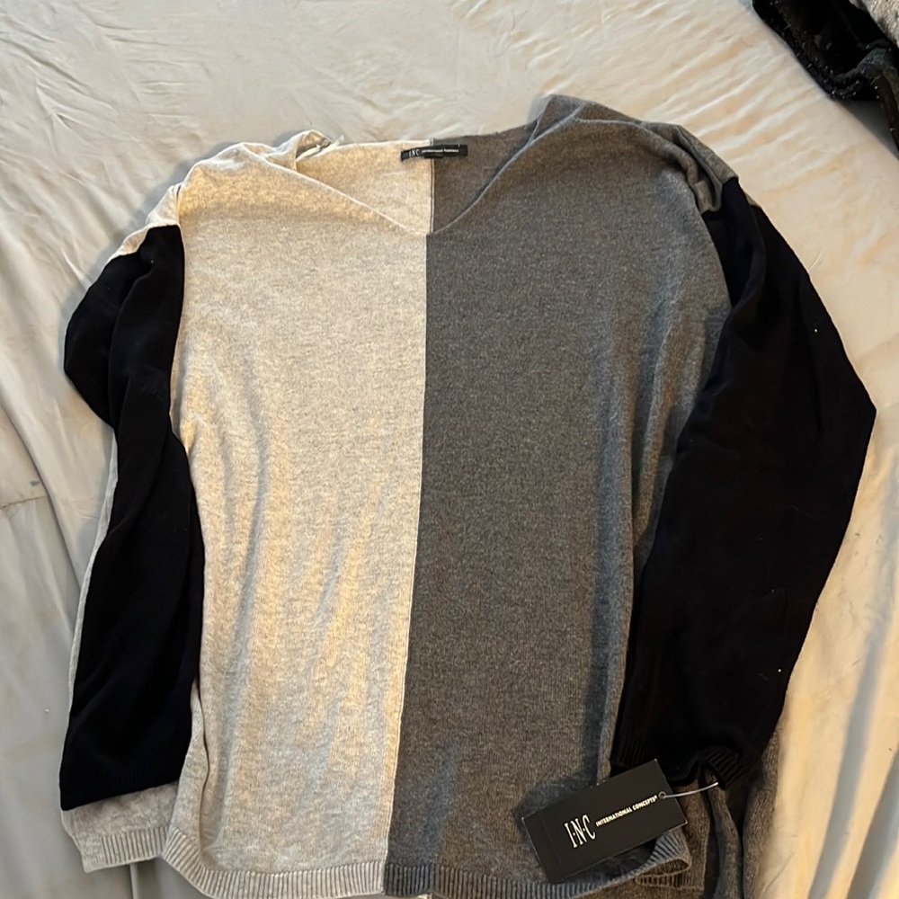 Gray and black color block tunic top